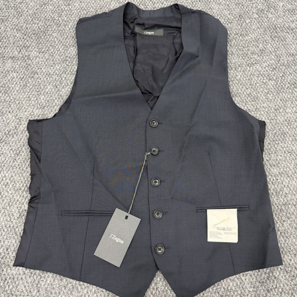 Z Zegna Men's 50R US 40R Black 5 Button Waistcoat Vest - New